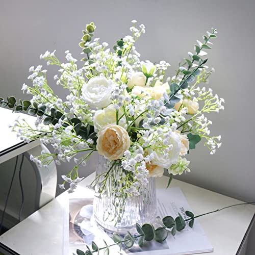 18pcs Babys Breath Eucalyptus Leaves Bouquet Gypsophila Artificial Flowers and Faux Greenery for Home Decor