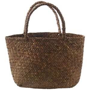 JEROME Casual Straw Bag Natural Wicker Tote Bags Women Braided Handbag For Garden Handmade Woven Rattan Bags Brown