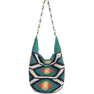 The Sak Back To Bali 120 Hobo Bag in Crochet, Large Shoulder Purse, Azure Senang