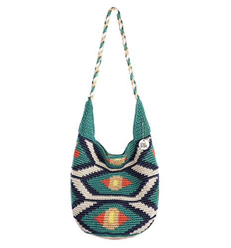 The Sak Back To Bali 120 Hobo Bag in Crochet, Large Shoulder Purse, Azure Senang