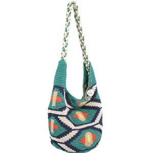 The Sak Back To Bali 120 Hobo Bag in Crochet, Large Shoulder Purse, Azure Senang