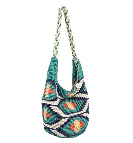 The Sak Back To Bali 120 Hobo Bag in Crochet, Large Shoulder Purse, Azure Senang