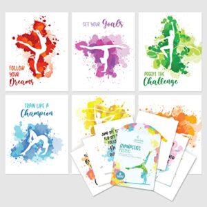 6 Reversible Gymnastics Posters for Girls Room - 8x10in Gymnastics Poster, 12 Designs Dance Posters for Studio, Gymnastics Wall Decor, Gymnastics Bedroom Decor, Cheerleading Wall Decor, Gymnast Poster
