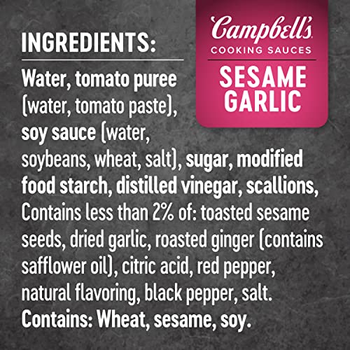 Campbell's Cooking Sauces, Sesame Garlic, 11 Oz Pouch (Case of 6)