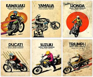 vintage motocross wall art for man, motorcycles art posters, extreme sport canvas wall art for man cave, bedroom, teens room home decor, the best gift for a motocross fans, set of 6-(8″x10″ unframed)