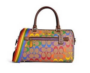 coach womens rowan satchel in rainbow signature canvas im/khaki multi