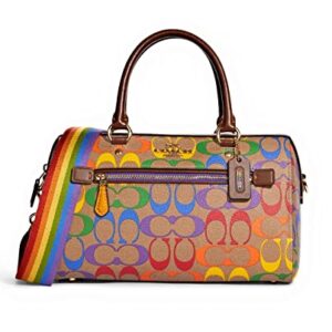 COACH Womens Rowan Satchel In Rainbow Signature Canvas IM/Khaki Multi