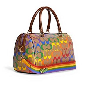 COACH Womens Rowan Satchel In Rainbow Signature Canvas IM/Khaki Multi