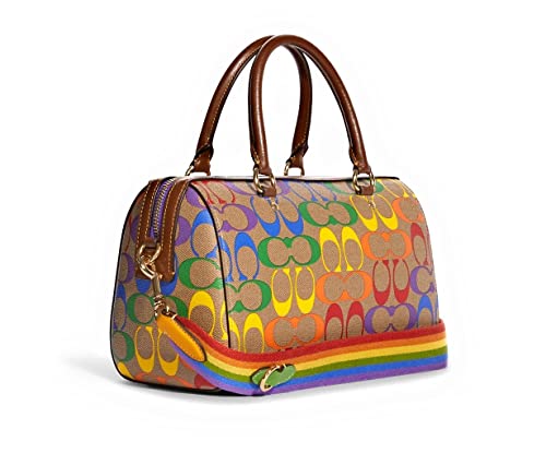 COACH Womens Rowan Satchel In Rainbow Signature Canvas IM/Khaki Multi