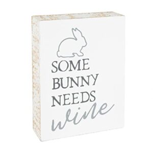 collins painting ‘some bunny needs wine’ funny spring/easter block sign, white, grey, brown
