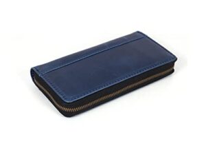 women’s rfid blocking large capacity leather wallet zip around phone clutch large travel purse wristlet (ocean blue)
