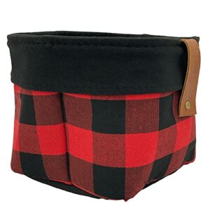 square canvas storage basket in black/red buffalo check, 6″ h x 8″ w