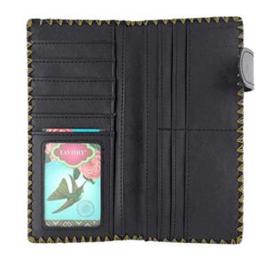 Skelapparel Divine Peacock Peacock Feather Embroidery Vegan Large Flat Wallet (Black)