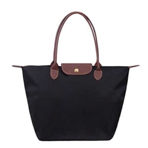 wansihe women tote bag, fashion black foldable shopping travel bag for ladies, large waterproof shoulder bag school handbag
