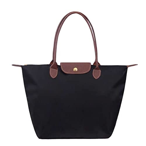 Wansihe Women Tote Bag, Fashion Black Foldable Shopping Travel Bag for Ladies, Large Waterproof Shoulder Bag School Handbag