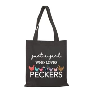 bdpwss chicken lover tote bag just a girl who loves peckers funny chicken farmer gift bag (girl love peckers tgbl 2)
