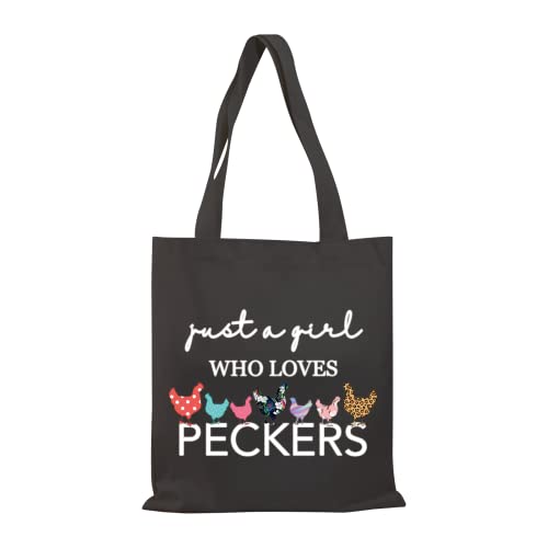 BDPWSS Chicken Lover Tote Bag Just a Girl Who Loves Peckers Funny Chicken Farmer Gift Bag (Girl love Peckers TGbl 2)