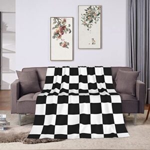 ultra-soft micro fuzzy throw blanket black white racing and checkered pattern fluffy cozy warm blankets soft blankets decorative for couch bed sofa bedroom for four seasons 50″x40″