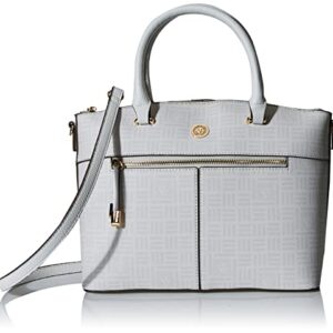 Anne Klein Dome Satchel, Cool Grey Lion Logo Print/Anne White