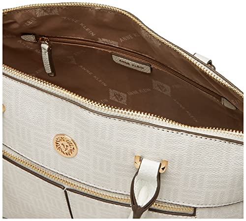 Anne Klein Dome Satchel, Cool Grey Lion Logo Print/Anne White