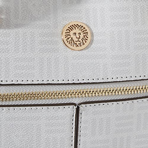 Anne Klein Dome Satchel, Cool Grey Lion Logo Print/Anne White