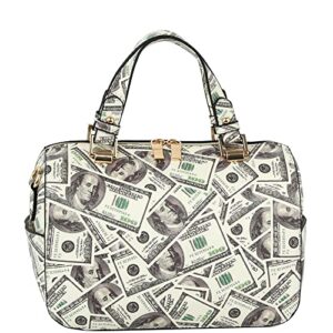 Womens Girls Hundred Dollar Bill Money Theme Novelty Satchel Purse Crossbody Clutch Shoulder Bag (2-in-1 Barrel Satchel)