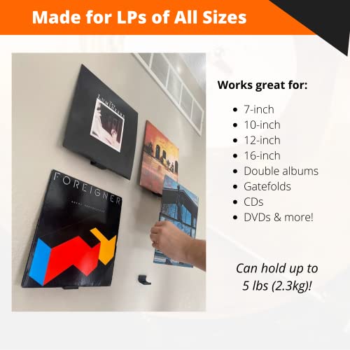 Vinyl Record Shelf Wall Mount- 4-Pack | Floating Shelf Holder Display Rack | Album Art Gallery | Daily LP Hanger for Home, Apartment, & Office (Black, 4-Record)