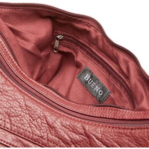 Bueno of California Grainy Washed Organzier Shoulder Bag, Wine