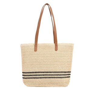 jqwsve straw beach bags striped tote for women with zipper closure soft woven straw bag summer straw shoulder bag purse for beach vacation