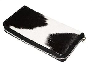 womens zipper wristlet cowhide clutch – black white cow hide cow skin leather hand clutch zip phone wallet clutch card case 8′ x 4′ – gift for her