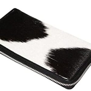 Womens Zipper Wristlet Cowhide Clutch - Black White Cow Hide Cow Skin Leather Hand Clutch Zip Phone Wallet Clutch Card Case 8' X 4' - Gift for her