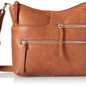 Bueno of California GAL Antique Leather Double Zip Shoulder Bag, Tan