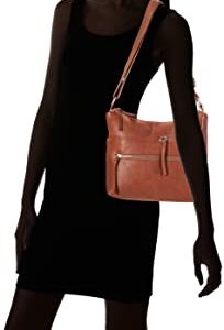 Bueno of California GAL Antique Leather Double Zip Shoulder Bag, Tan