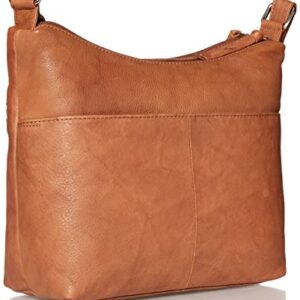 Bueno of California GAL Antique Leather Double Zip Shoulder Bag, Tan