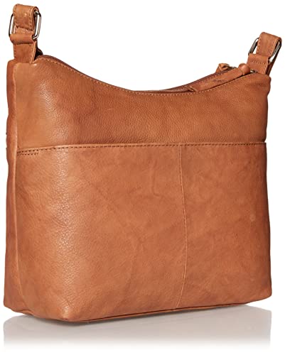 Bueno of California GAL Antique Leather Double Zip Shoulder Bag, Tan