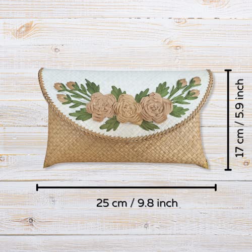 Folddit Straw Clutch Purses for Women - Handwoven Envelope Clutch Purse - Clutch Wallet for Women - Womens Clutch Purse - Wicker Purse, Rattan Bag, Straw Purse, Beach Purse (Beige)