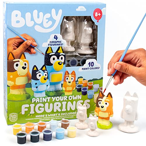 Bluey Paint Your Own Figurines – Ceramic and Bingo Figurines for Kids to Paint – Fun Painting Kit – Creative Toys for Kids, Great for Birthday Parties & Sleepovers,Multi