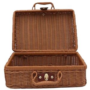 jerome picnic basket,woven wicker vintage suitcase woven basket rattan case picnic weave laundry basket b