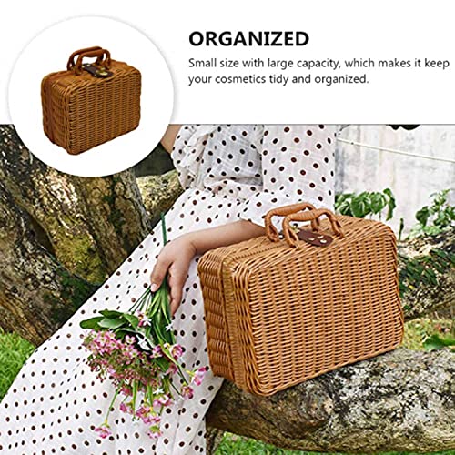 Jerome Picnic Basket,Woven Wicker Vintage Suitcase Woven Basket Rattan Case Picnic Weave Laundry Basket B