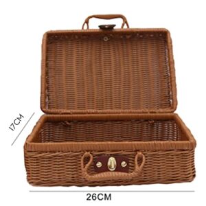 Jerome Picnic Basket,Woven Wicker Vintage Suitcase Woven Basket Rattan Case Picnic Weave Laundry Basket B