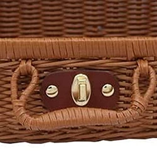 Jerome Picnic Basket,Woven Wicker Vintage Suitcase Woven Basket Rattan Case Picnic Weave Laundry Basket B