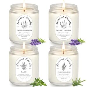 candles for home scented, 4 pack scented candles, lavender sage candles gifts for women 28 oz long lasting natural soy candles, aromatherapy candle set stress relief meditation bath for women birthday