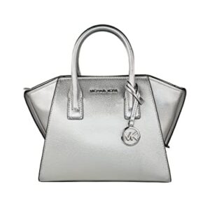 Michael Kors Avril Small Top Zip Satchel Shoulder Crossbody Leather Bag (Silver)