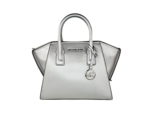 Michael Kors Avril Small Top Zip Satchel Shoulder Crossbody Leather Bag (Silver)