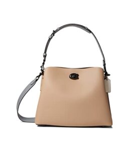 coach color-block leather willow shoulder bag v5/taupe multi one size