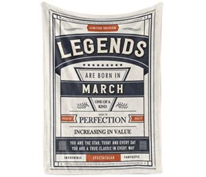 innobeta birthday gifts for men, novelty personalized men birthday gift ideas legends are born in march – gifts for him, dad, husband, brother – flannel throw blanket, white & blue, 50″x 65″