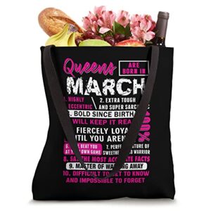 Queens Are Born In March 10 Facts Funny Birthday Tote Bag