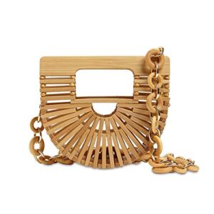 saxtzds fashion mini handbag woven pouch retro straw bag holiday shoulder bag bamboo basket waist bag for women, 15cm13cm5cm