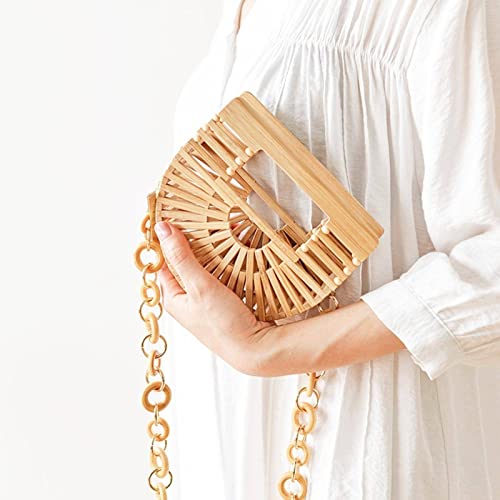 SAXTZDS Fashion Mini Handbag Woven Pouch Retro Straw Bag Holiday Shoulder Bag Bamboo Basket Waist Bag for Women, 15cm13cm5cm