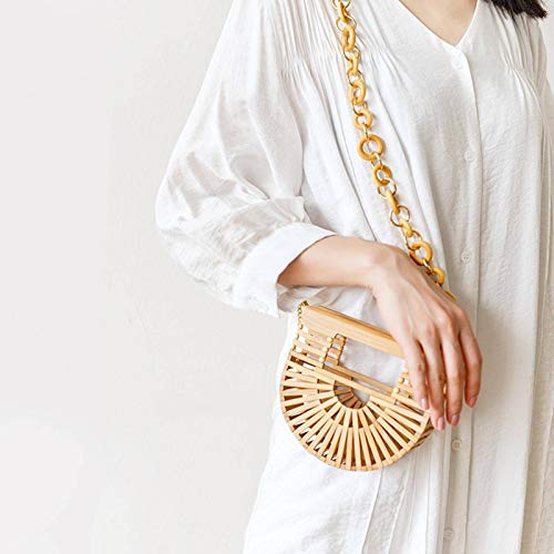 SAXTZDS Fashion Mini Handbag Woven Pouch Retro Straw Bag Holiday Shoulder Bag Bamboo Basket Waist Bag for Women, 15cm13cm5cm